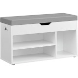 VASAGLE Pantofar cu banca, capitonata, 3 compartimente, sarcina 150 kg, 30x80x44 cm, modern, alb Household NewTrend