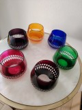 Set 6 pahare din cristal colorat, fațetate manual, vintage, 6,5/8 cm