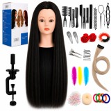 Set complet coafură: Cap de manechin de antrenament cu păr sintetic 70cm și accesorii pentru coc (burete, pieptene, agrafă)