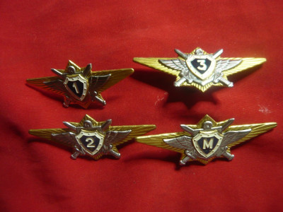 Set 4 Insigne Piloti Militari clasele 1,2,3 si M URSS ,L=7cm ,metal si email foto