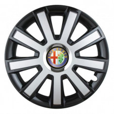 Set 4 capace roti Silver/black cu inel cromat pentru gama auto Alfa Romeo, R14