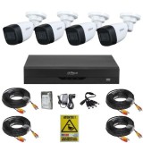 Sistem supraveghere inteligent Dahua, 4 camere 2MP Full HD, Vizualizare pe timp de noapte 30m, De exterior, DVR 4 canale, HDD 500GB, Accesorii montaj
