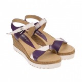 Sandale dama, casual, alb si mov ,din piele naturala, cu platforma de 7 cm - S103AMOV