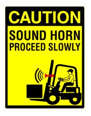 Sign caution sound horn proceed slowly foto
