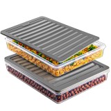 Set GinzaMaison Freshbox pentru pastrare si depozitare alimente, 2 Cutii cu capac X 2400 ml, Alb Transparent, Capac Gri