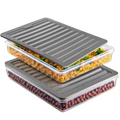 Set GinzaMaison Freshbox pentru pastrare si depozitare alimente, 2 Cutii cu capac X 2400 ml, Alb Transparent, Capac Gri