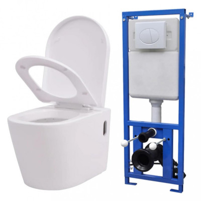 Vas toaletă suspendat cu rezervor &amp;icirc;ncastrat, ceramică, alb foto