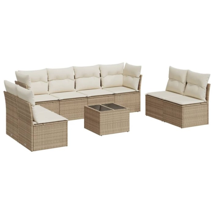 Set canapele de gradina, 9 piese, cu perne, bej, poliratan