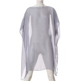 Poncho gri transparent cu croiala ampla