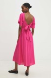 Answear Lab rochie din in culoarea roz, midi, evazată