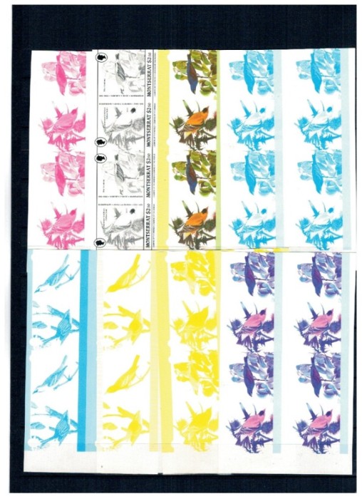 Montserrat 1985 - Pasari, Audubon, lot probe progresive de culoare, nedantelate