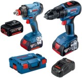 Bosch Set GSR 18V-50 Masina de gaurit insurubat brushless 50Nm + GDX 180-LI Masina de insurubat cu impact, 180Nm + 3 acumulatori CoolPack Li-Ion 18V +