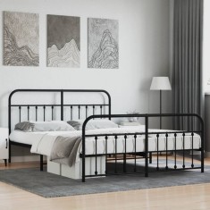 Cadru pat fără saltea, tăblie de picioare negru 180x200cm metal