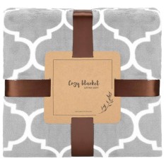 Patura pufoasa pentru 2 persoane, 200x220cm, cu model trifoi marocan, gri Household NewTrend