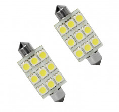 Becuri auto Vecta cu 9 leduri SMD 12V T11x44mm C5W alb sofit Festoon 5050SMD Kft Auto foto