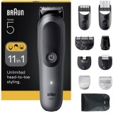 Aparat de tuns multifunctional Braun All-in-One Seria 5 AIO5560, 11-in-1, Lama ultra ascutita, 7 Piepteni, 1 Mini Cap de ras, 1 Cap tuns SkinGuard, 1