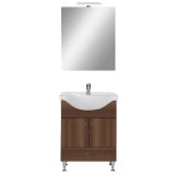 Set mobilier baie Leziter Bianca Prime 65, MDF, cu oglinda si chiuveta, 65cm, Maro