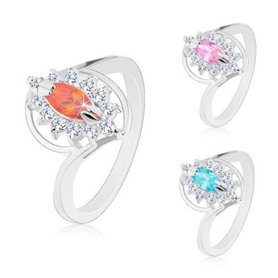 Inel argintiu, zirconiu șlefuit &amp;icirc;n formă de bobiță, margine transparentă - Marime inel: 54, Culoare: Roz foto