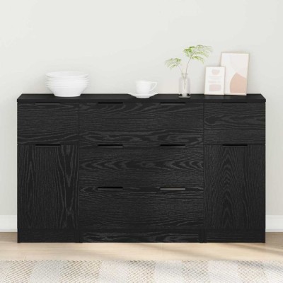 vidaXL Bufet 3 pcs Stejar negru 121 x 30 x 70 cm Lemn compozit foto