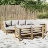 VidaXL Set mobilier de grădină cu perne gri deschis, 10 piese, bambus