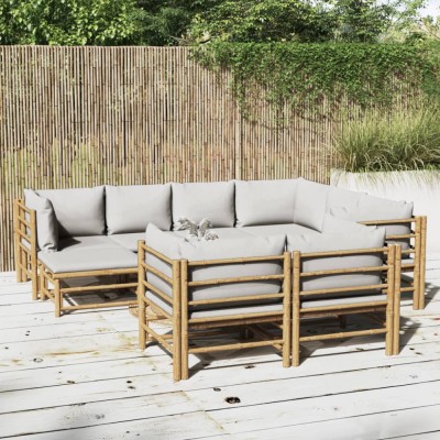 Gossi set mobilier de gradina cu perne gri deschis, 10 piese, bambus foto