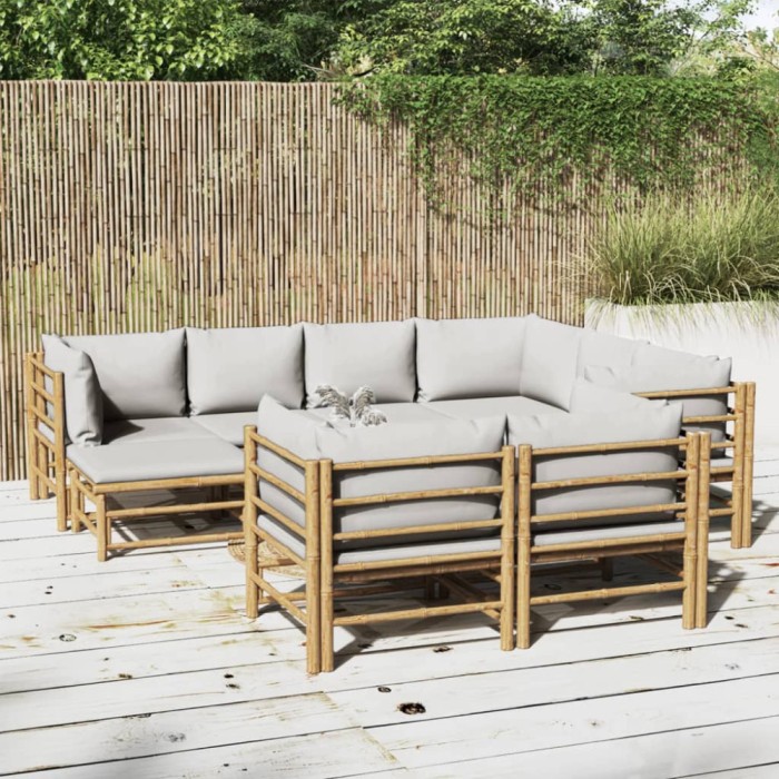 Gossi set mobilier de gradina cu perne gri deschis, 10 piese, bambus