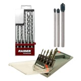 Raider Pachet accesorii - Set 5 x burghie de zidarie 5-10 mm + Set 3 x burghie ceramica 5-8 mm + Set 5 x burghie sticla 3-10 mm