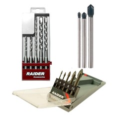 Raider Pachet accesorii - Set 5 x burghie de zidarie 5-10 mm + Set 3 x burghie ceramica 5-8 mm + Set 5 x burghie sticla 3-10 mm