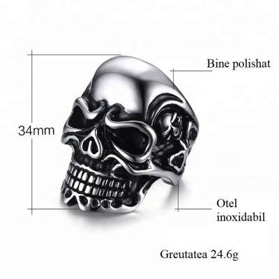 Inel barbati, JustZEN, Skeleton, Inox , forma de craniu, look rock-punk foto