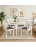 Set masa living si bucatarie Sophia, MDF, rotunda, 90x74 cm si 4 scaune Houston, lemn masiv, tapiterie stofa, 100 kg, alb