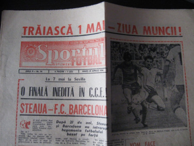 Ziarul Sportul/Fotbal (29 aprilie 1986)-Finala CCE Steaua-Barcelona (prezentare) foto