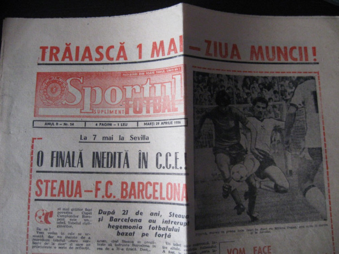 Ziarul Sportul/Fotbal (29 aprilie 1986)-Finala CCE Steaua-Barcelona (prezentare)