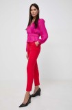 Morgan pantaloni femei, culoarea rosu, mulata, high waist