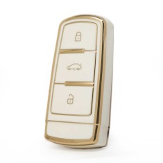 Husa Cheie Compatibila cu CC, Passat B6, B7, Tpu, Alb cu contur auriu - Pentru model cu keyless