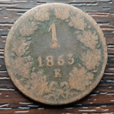 (M2104) MONEDA AUSTRIA - 1 KREUZER 1863, LIT. E, MONETARIA ALBA IULIA - RARA