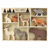 Set 8 animale de padure din lemn in cutie compartimentata,30x22x2 cm, Egmont Toys