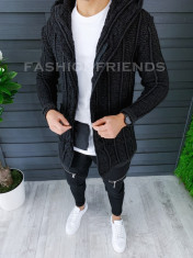 Cardigan barbati gri inchis cu gluga slim fit ZR T3559 foto