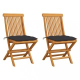 vidaXL Scaune grădină cu perne antracit, 2 buc., lemn masiv de tec 3062475