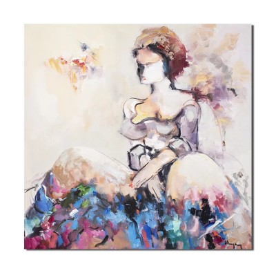 Tablou personaj feminin pictat manual, Madame, 80x80cm ulei pe panza, Geo Ungureanu foto