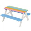 Set de gradina GINGER HOME masa de picnic pentru copii cu banci din lemn jocuri in aer liber model RAINBOW dimensiuni 89x79x50 cm.