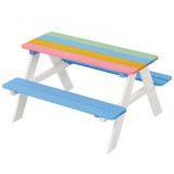 Set de gradina GINGER HOME masa de picnic pentru copii cu banci din lemn jocuri in aer liber model RAINBOW dimensiuni 89x79x50 cm.
