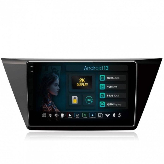 Navigatie 2K Volkswagen Touran (2016+) 4GB RAM Android 13 Octacore Slot Sim 4G DSP GPS Wi-FI Carplay Android Auto USB Bluetooth Waze Touchscreen 10.36