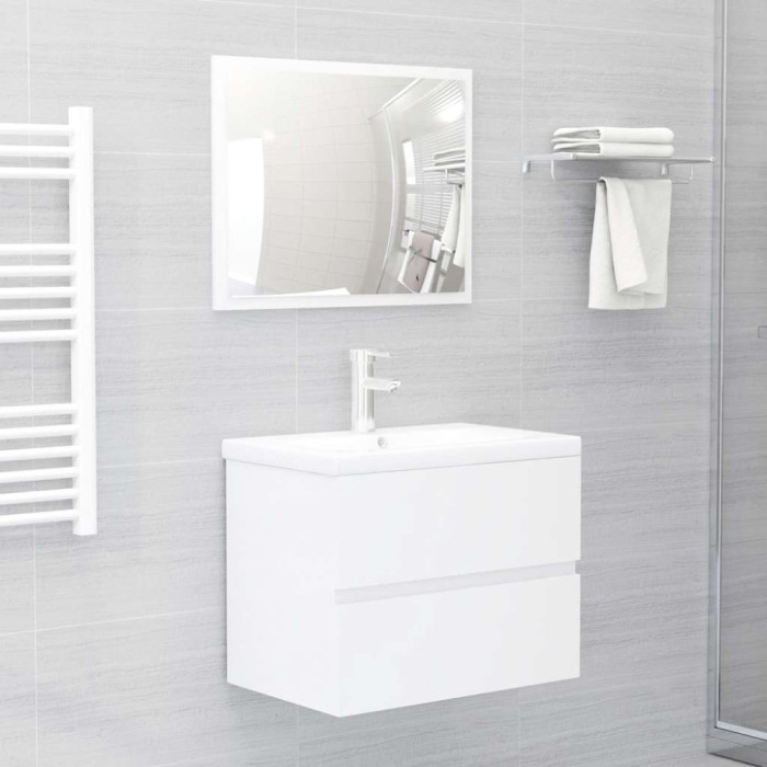 vidaXL Set mobilier de baie, 2 piese, alb extralucios, PAL