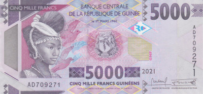 Bancnota Guineea 5.000 Franci 2021 - P49c UNC foto