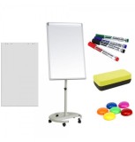 Flipchart magnetic mobil 70x100 cm cu brate laterale +Plus Office + hartie flipchart, markere, burete, magneti