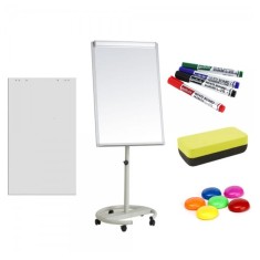 Flipchart magnetic mobil 70x100 cm cu brate laterale +Plus Office + hartie flipchart, markere, burete, magneti