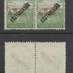 1919 ROMANIA emisiunea ARAD 5 filler Seceratori Koztarsasag bloc 4 original MNH