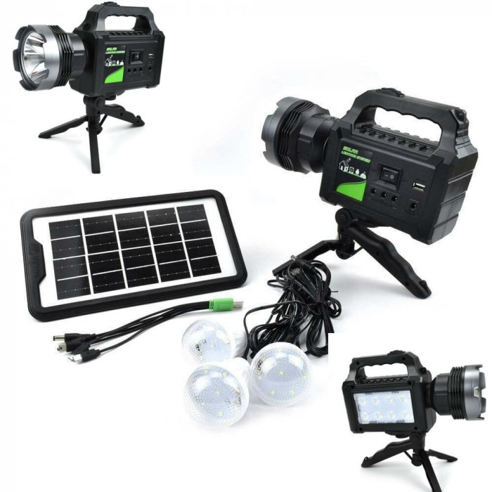 Kit solar lanterna cu trepied incarcare panou solar, priza 3 becuri