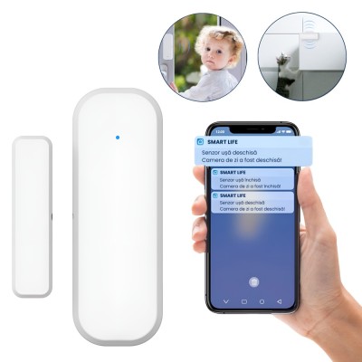 Senzor inteligent usi si ferestre, Cuantis, conectivitate WiFi, compatibil Tuya, notificari instant, automatizare casa inteligenta, aprinderea luminil foto