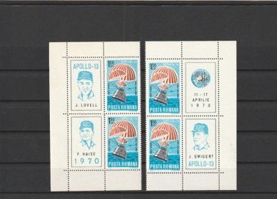 ROMANIA 1970 LP 732 a APOLLO 13 BLOC DE 4 TIMBRE CU 4 VINIETE RUPT IN 2 BUCATI ( VEZI FOTO ) foto